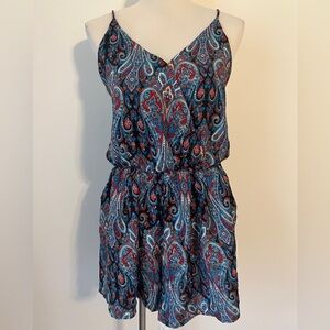 Earthbound Paisley Print Romper Open Back Boho Festival Medium